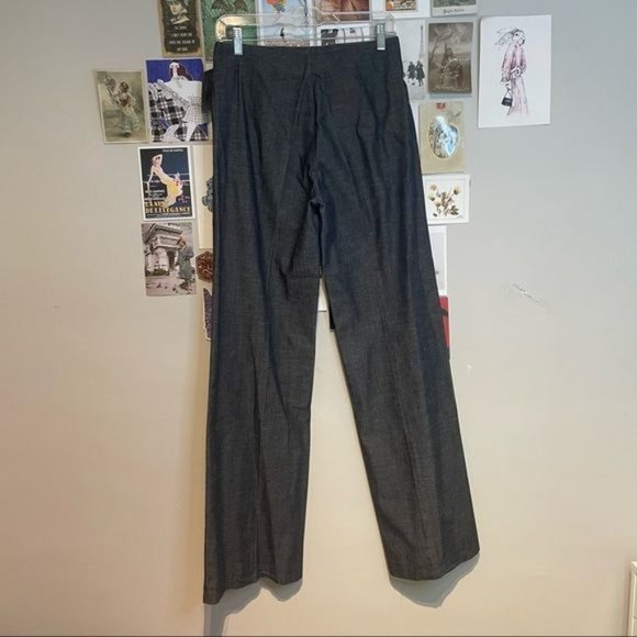 BARBARA BUI INITIALS CHAMBRAY WIDE STRAIGHT LEG ORING BELT HIGH RISE WAIST PANTS - Picture 3 of 8